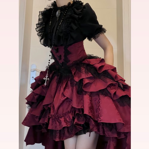 暗黑哥特风lolita黑红色裙子套装