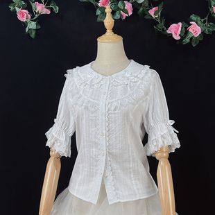 甜美可爱洛丽塔娃娃领白色百搭上衣 纯棉夏季 lolita内搭衬衫 女短袖