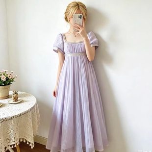 砂与未境之诗Lolita帝政裙法式复古宫廷洛丽塔礼服裙紫色连衣裙夏
