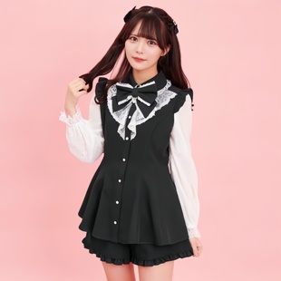 日系蕾系量产型显瘦蕾服套装 Lolita连衣裙 蝴蝶结蕾丝衬衣裙裤