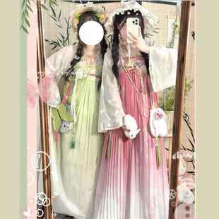 汉洋折衷齐胸襦裙汉服秋冬日常套装洛丽塔汉元素褶裙超仙闺蜜双子