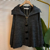 韩版 2025秋冬大码 慵懒风针织海军领遮肉开衫 显瘦遮肚上衣百搭