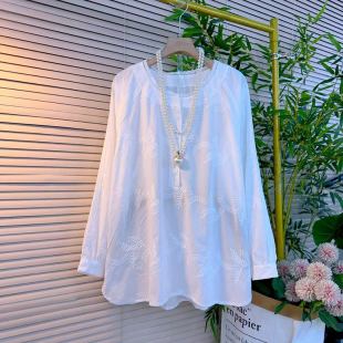 百搭上衣减龄遮肚子小衫 胖mm欧洲站时尚 中长款 衬衫 宽松 洋气长袖