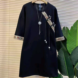 五分袖 套头拼接大衫 中式 中长款 遮肚遮肉 打底衫 胖妹妹2025秋冬季