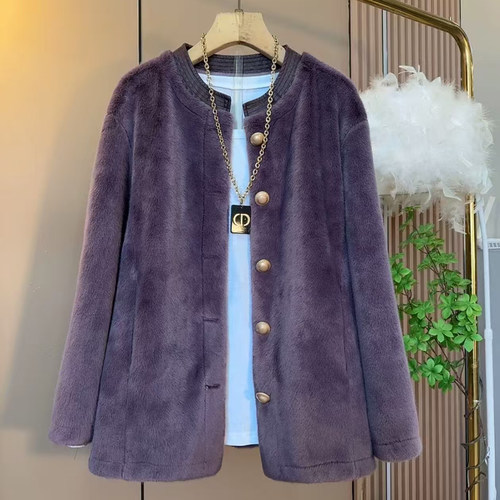 胖妹妹2025冬新款大码女装时尚慵懒风遮肉长袖外衣保暖毛毛外套潮