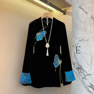 胖妹妹2026春季金丝绒新年款穿搭新中式小个子长袖上衣减龄衬衫潮