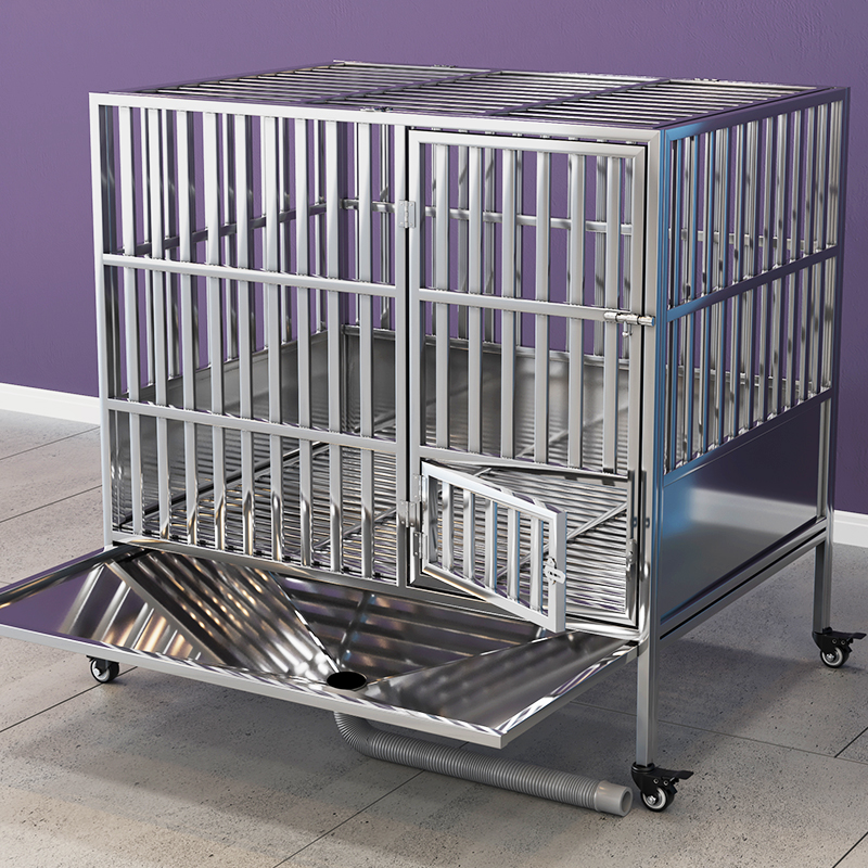 全方管不锈钢狗笼大型犬带漏斗托盘厕所宠物狗笼子中小型犬狗窝
