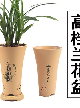 加厚加高兰花花盆塑料兰花专用盆古典兰草盆带侧孔兰花盆批发