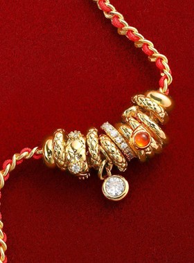 新中式蛇年本命年红手绳铜钱手链