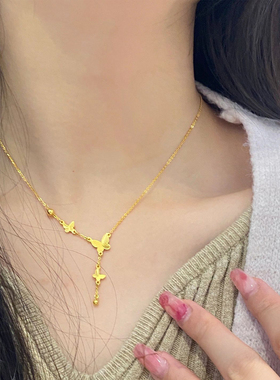 不掉色！18k金精美蝴蝶流苏项链