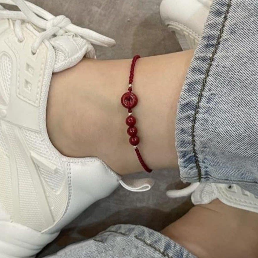 朱砂平安扣红绳脚链女送闺蜜