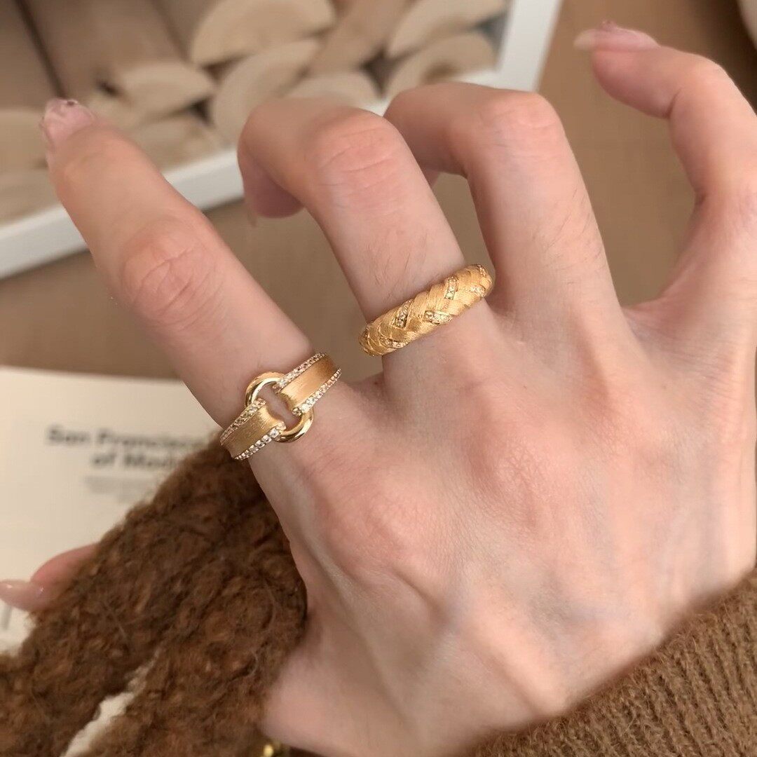 vintager中古金色拉丝戒指食指戒