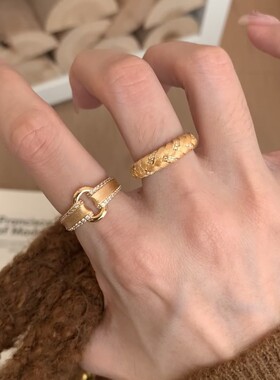 vintager中古金色拉丝戒指食指戒
