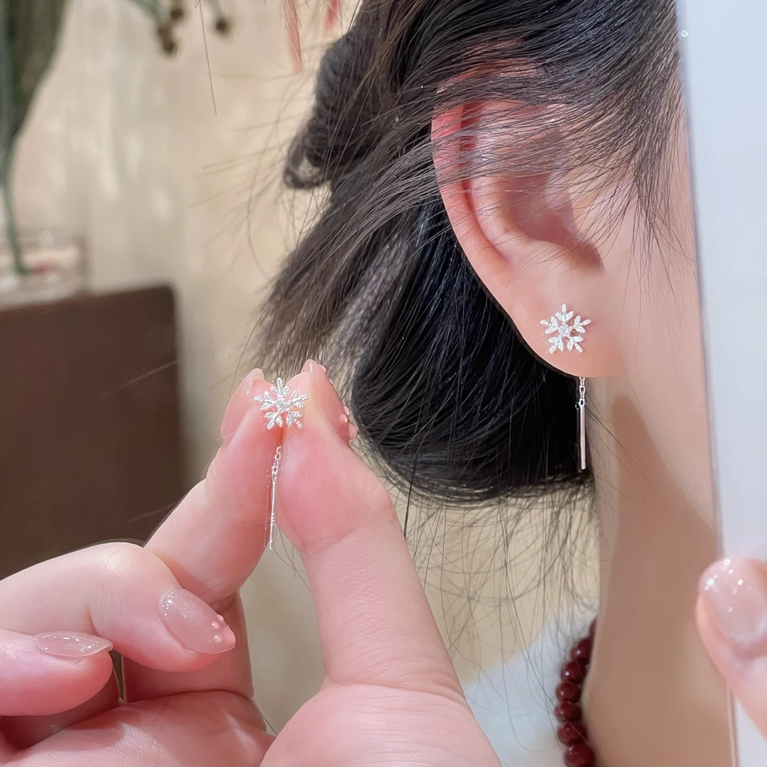 s925纯银雪花耳线甜美个性圣诞