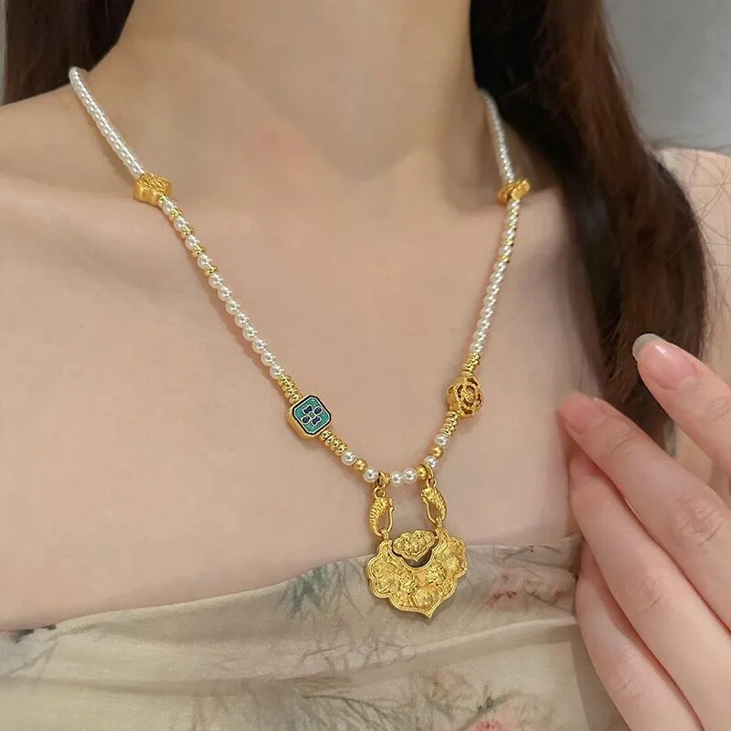 新中式古法沙金锦鲤平安如意锁