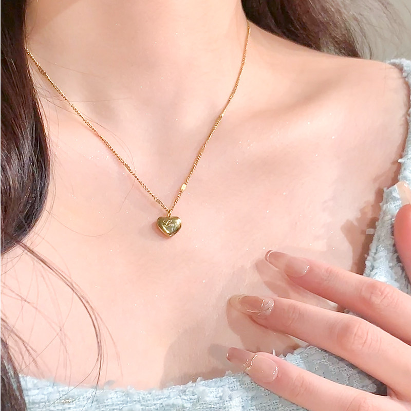 Love金色爱心钛钢项链女轻奢百搭