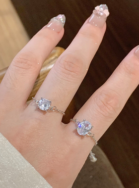 爆闪单钻戒指女时尚百搭抽拉设计