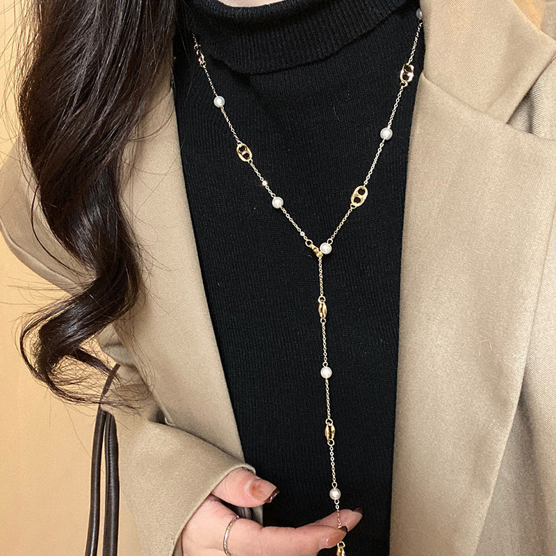 长款毛衣链~猪鼻子珍珠项链女款锁骨链项链高级感轻奢小众首饰品