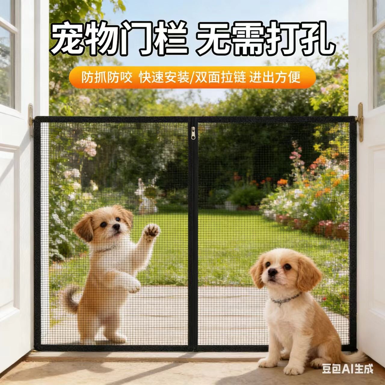 拉链自粘式挡猫栅栏宠物室内门阻拦猫咪进屋隔离围栏网防护神器