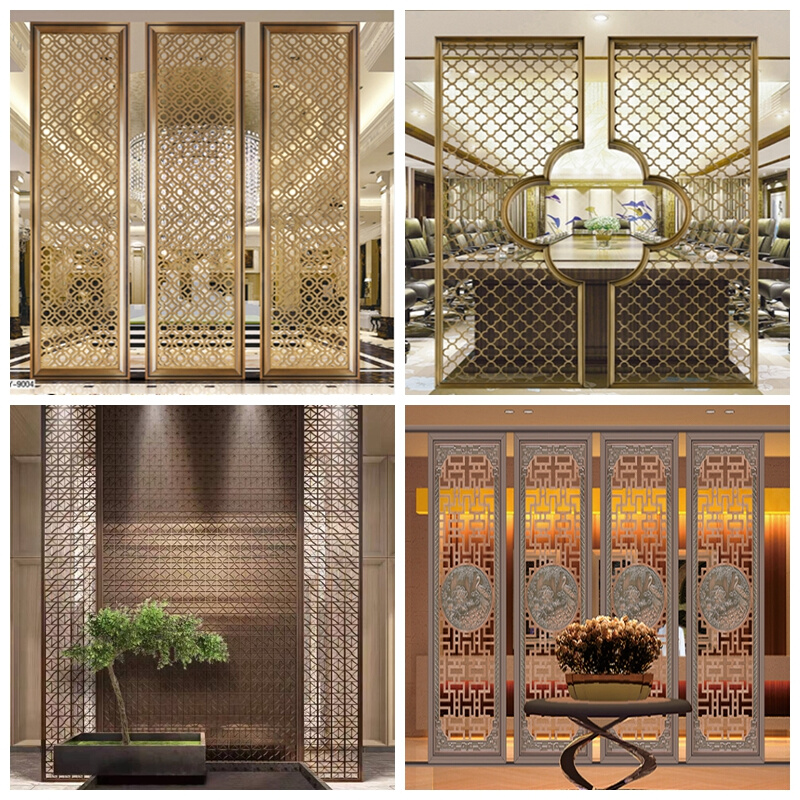 不锈钢假山屏风新中式客厅入户样品屋展示中心办公室玄关隔断镂空