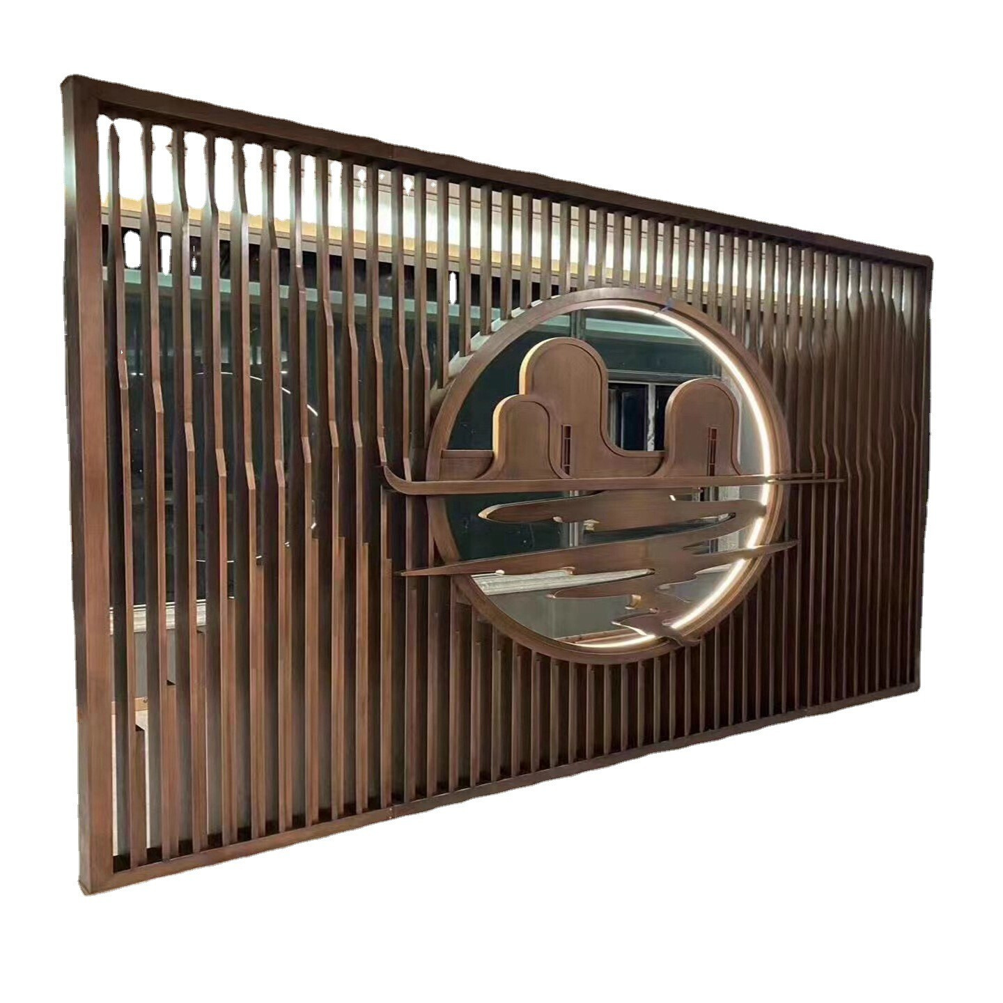 极速不锈钢假山屏风新中式客厅入户售G楼部办公室玄关隔断镂空遮