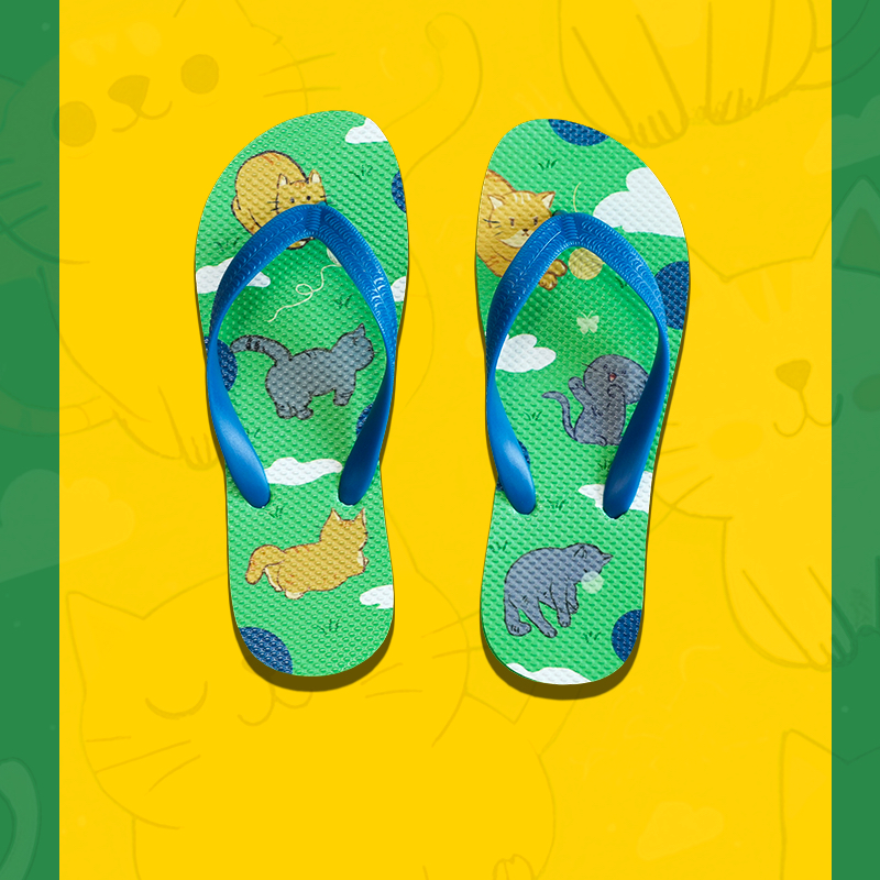 限定系列超火和鱼丸插画印花平底防滑夹脚人字拖可外穿夏季海边