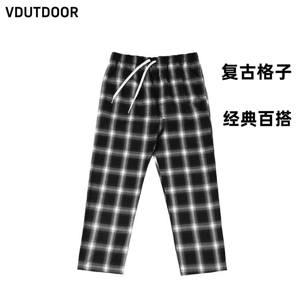 VDUTDOOR秋季新款黑白格子直筒裤男女潮流宽松百搭休闲运动阔腿裤