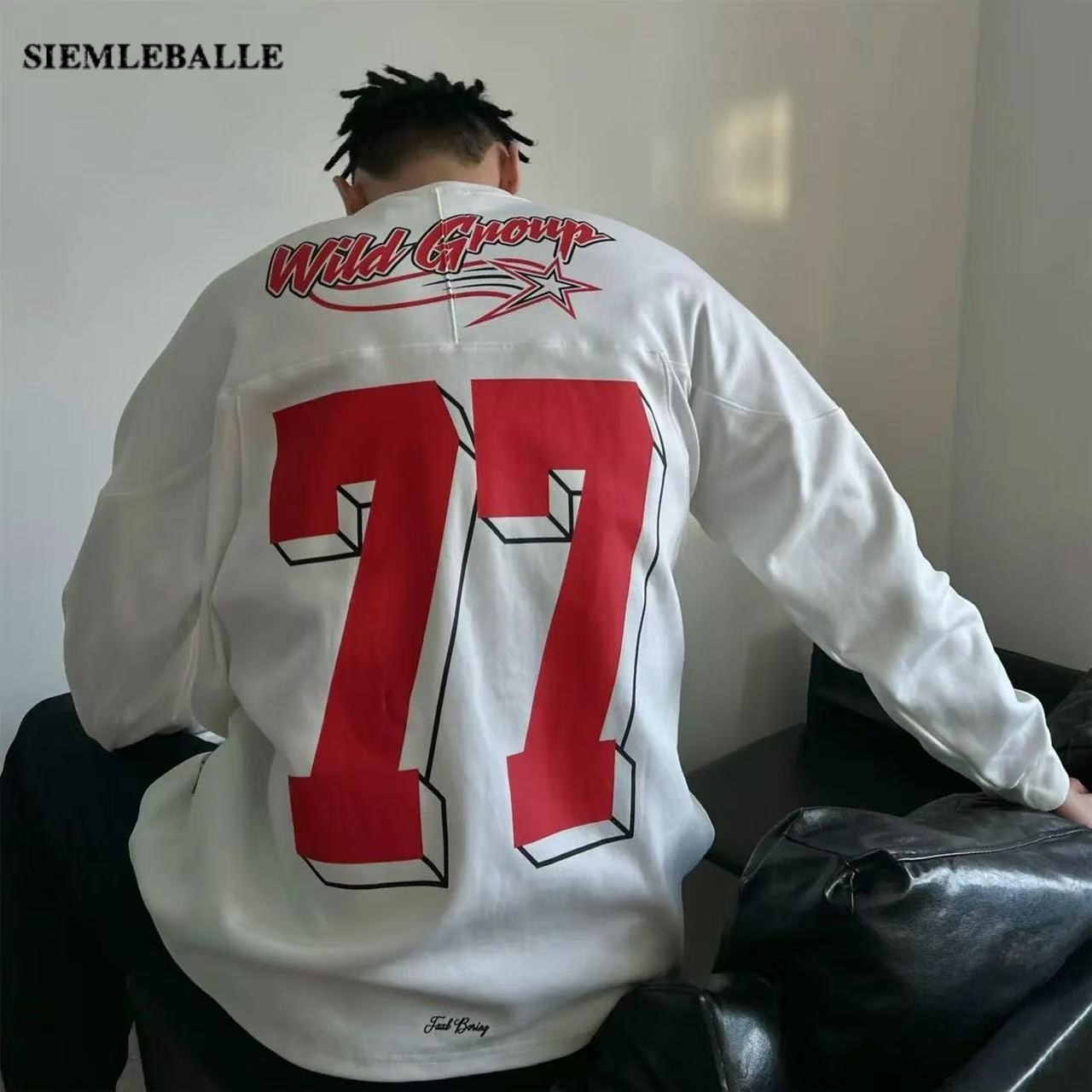 WILDX 脉冲系列 美式冰球服77号原创复古橄榄球情侣国潮长袖卫衣