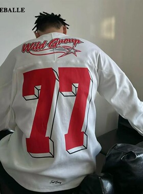 WILDX 脉冲系列 美式冰球服77号原创复古橄榄球情侣国潮长袖卫衣