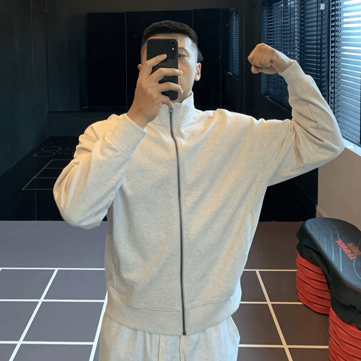 美式运动外套男宽松立领运动开衫卫衣秋款拉链针织无帽夹克上衣