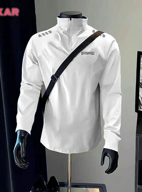 VDUTDOOR美式T恤速干长袖春秋季半拉链运动立领健身跑步训练服男