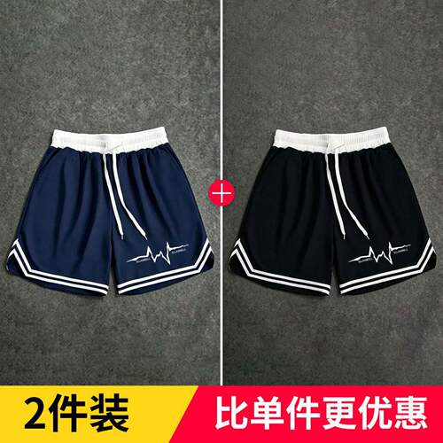 美式新款潮牌高街篮球心跳图印花男生夏短裤宽松运动裤不过膝