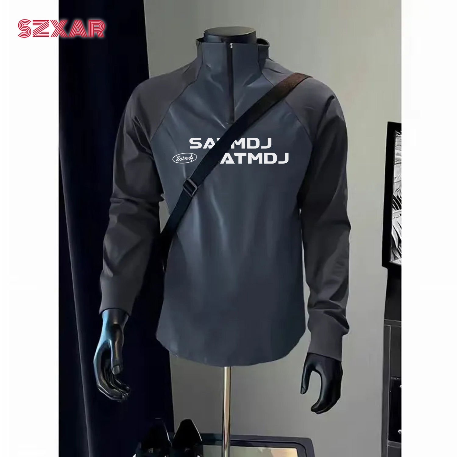 秋冬半拉链长袖t恤男美式