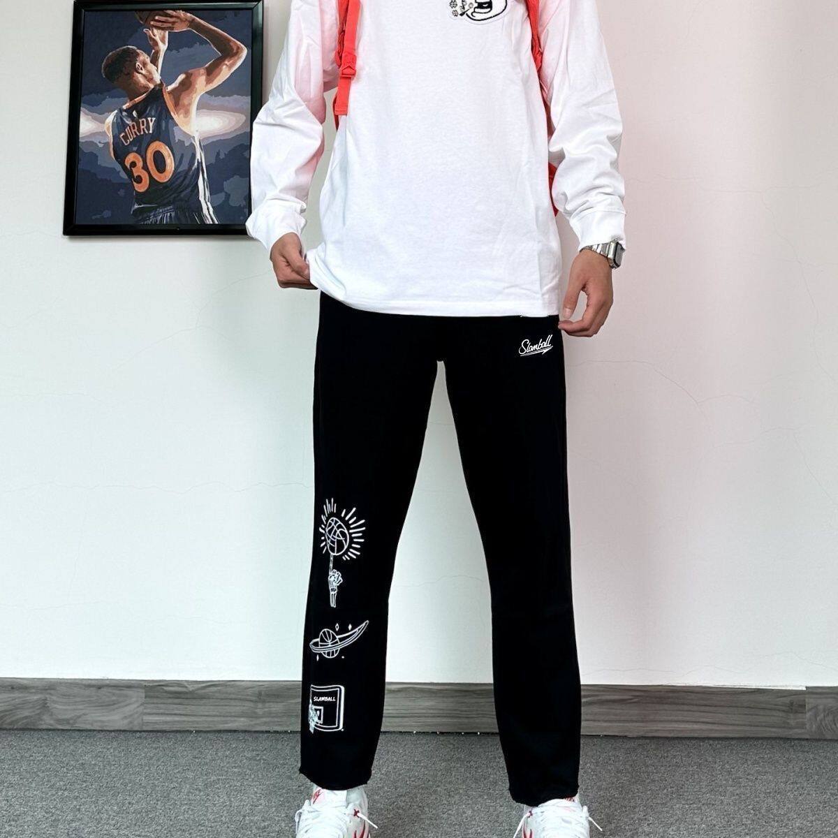 秋冬运动训练裤篮球长裤美式宽松休闲直筒卫裤男初中学生运动裤