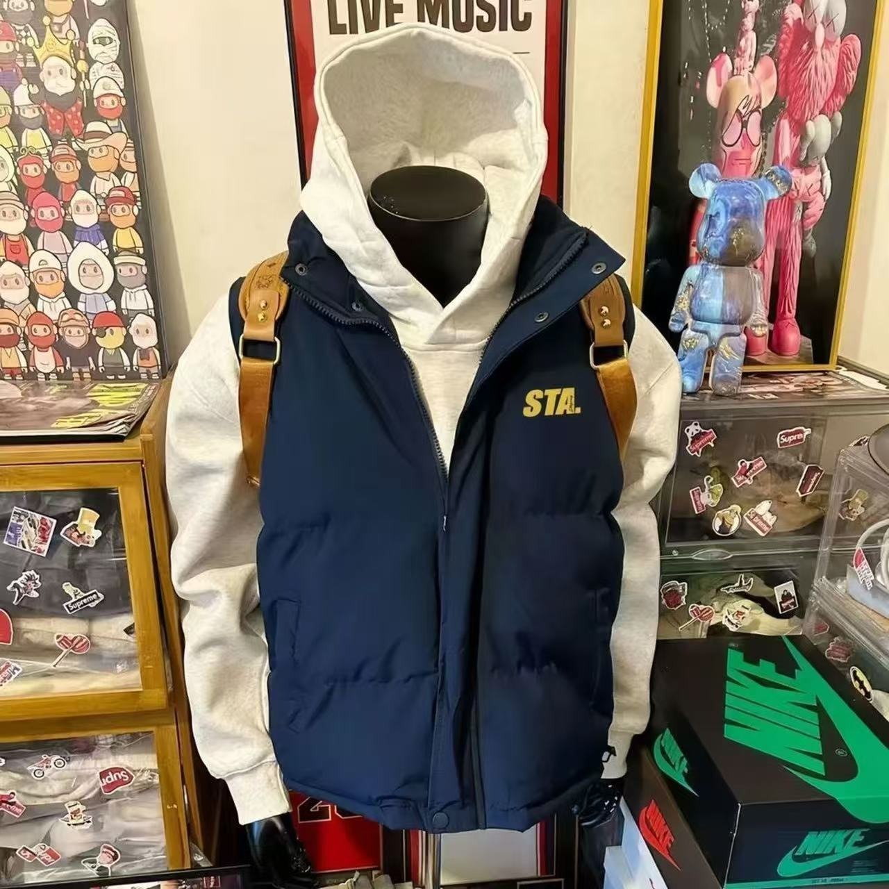 STA美式潮牌马甲秋冬季宽松无袖羽绒棉服坎肩外套情侣棉衣男保暖