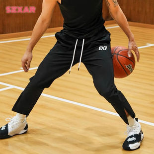 篮球梭织训练跑步裤 3V3秋冬款 男美式 九分运动裤 子 双拉链速干长裤