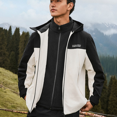 斯凯奇魔方系列2025冬季新款男款三合一抓绒连帽冲锋衣防泼水外套