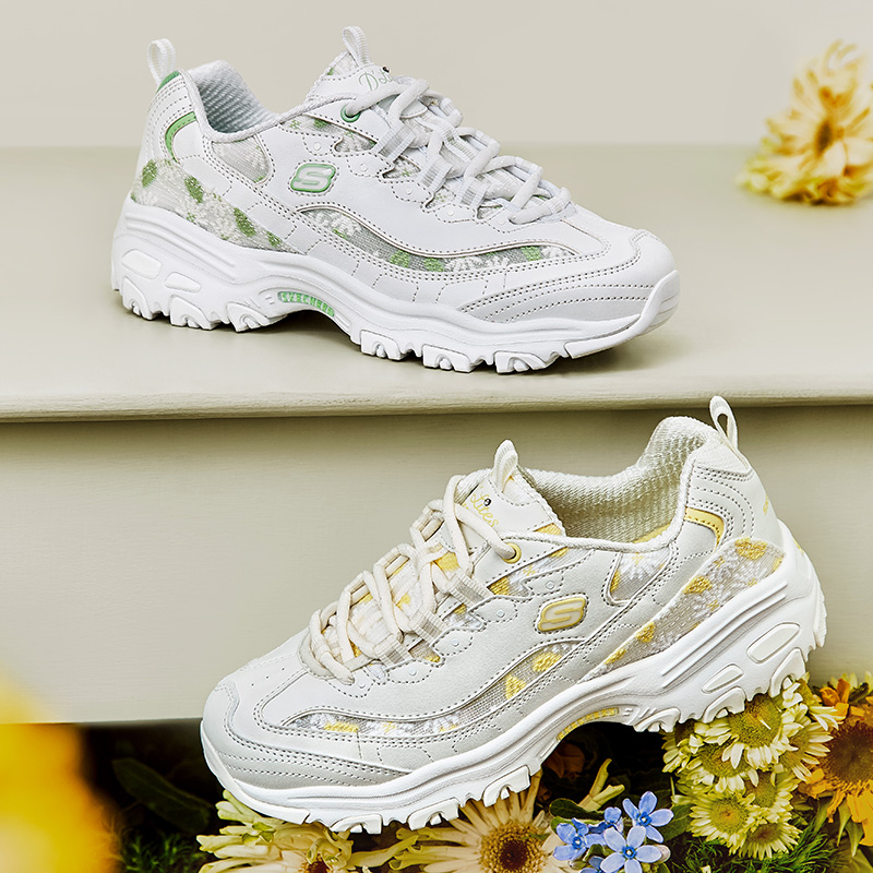 斯凯奇花海熊夏季透气女子正品刺绣休闲运动鞋老爹鞋熊猫鞋150234