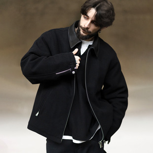MRA男装 双拉链棉衣服羊皮领面拼接短款外套加绒行政夹克男冬