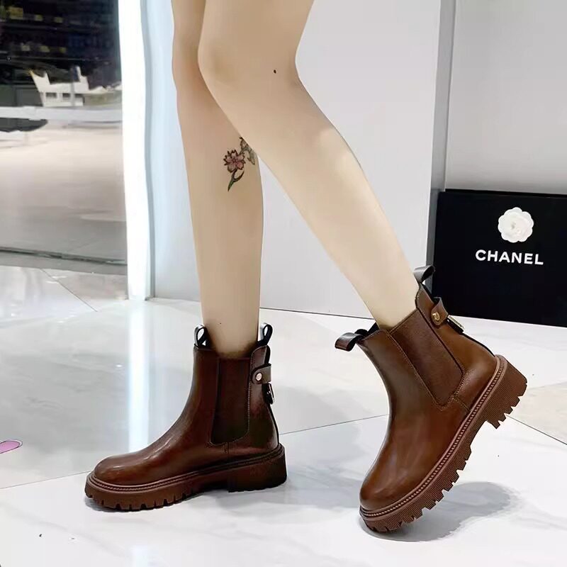 YIERKANG  가죽 마틴 부츠 여성 가을 겨울 새로운 영국 스타일 플랫 레트로 굴뚝 부츠 부드러운 가죽 첼시 짧은 부츠