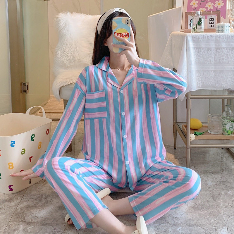 코튼 잠옷 여성 여름 긴팔 가디건 여성