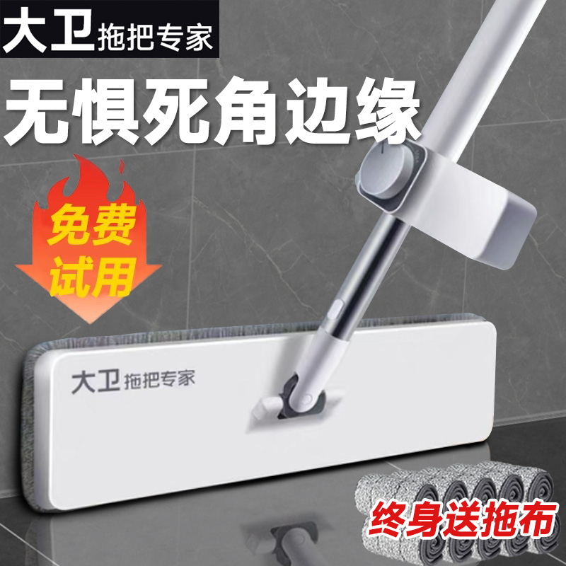 大卫官方正品2025新款免手洗平板拖把家用一拖净干湿两用加厚拖布