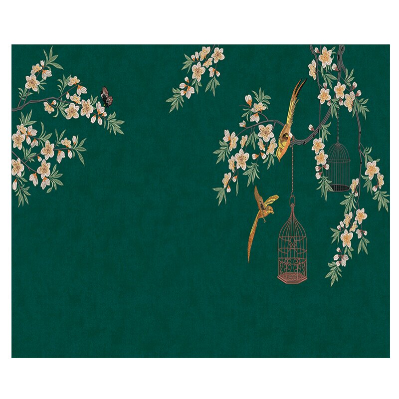好货独秀壁布电视墙花鸟刺绣新中式独绣背景墙布新古典沙发客厅t