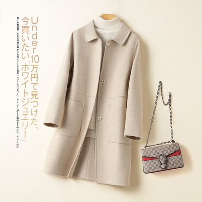 反季娃娃领长袖双面羊绒大衣通勤