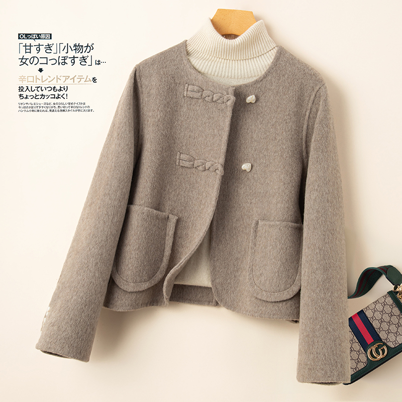 羊毛短款中式国风双面羊绒大衣女