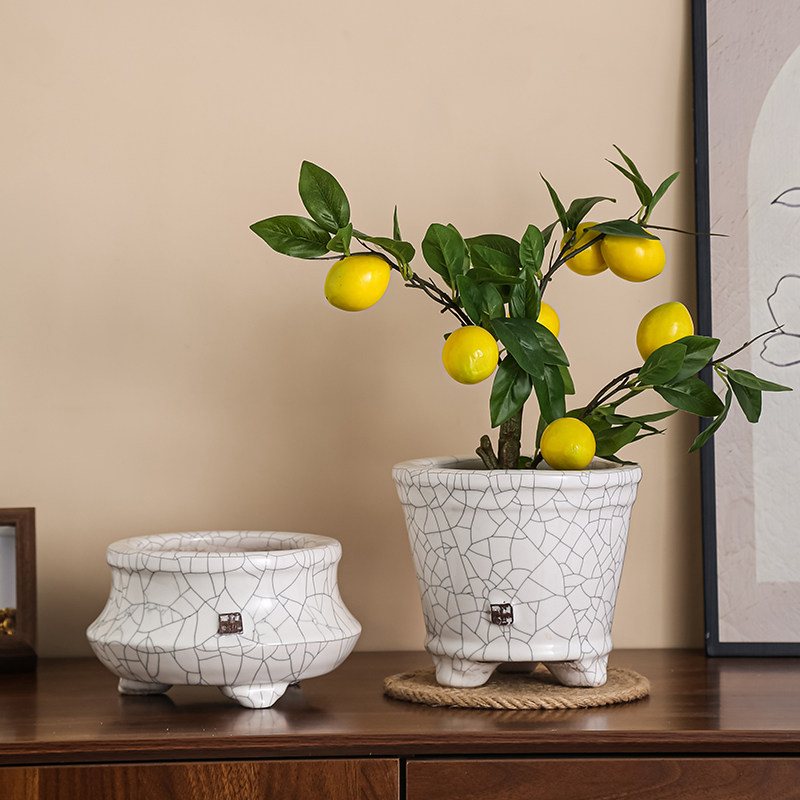 风骨冰裂釉陶瓷花盆小叶紫檀高档造景盆高颜值小绿植盆送塑料托盘