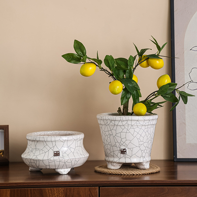 冰裂釉陶瓷花盆高档复古送托盘