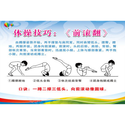 体操技巧前滚翻动作示意图墙贴纸挂图kt展板海报后滚翻动作