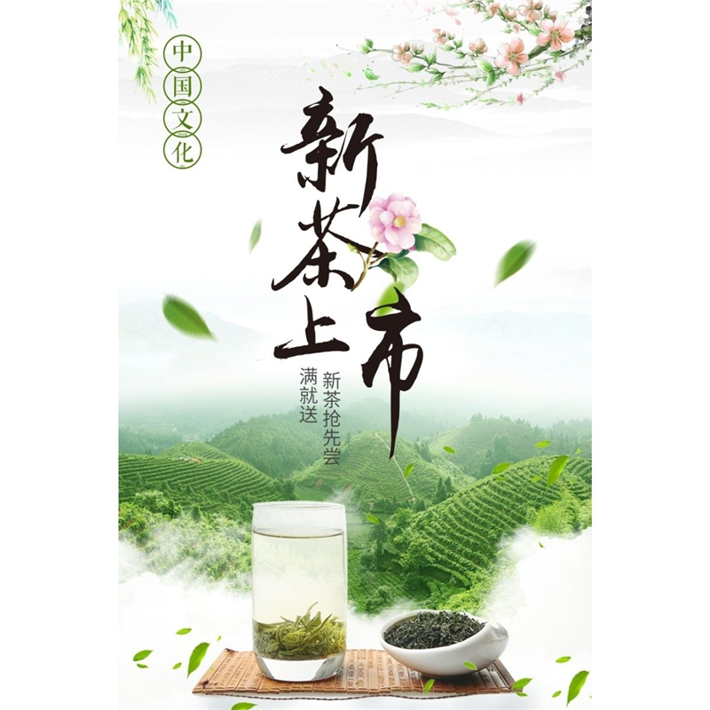 茶叶店广告贴纸春茶文化茶道背景装饰墙贴纸新茶上市宣传海报19