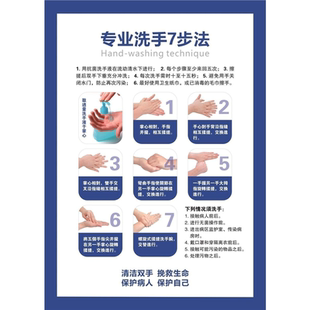 专业洗手七步法海报展板外科手消毒方法流程图墙贴纸KT板